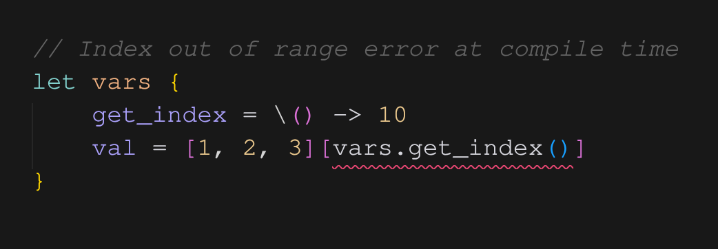 Index out of range error at compile time